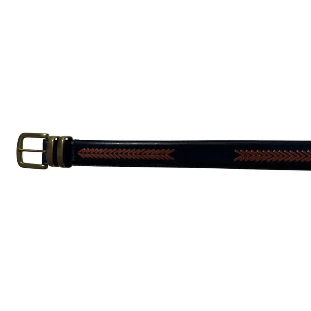 Belts By Sherman Italian Leather Belt Mens Black Woven Chevron Brass Buckle